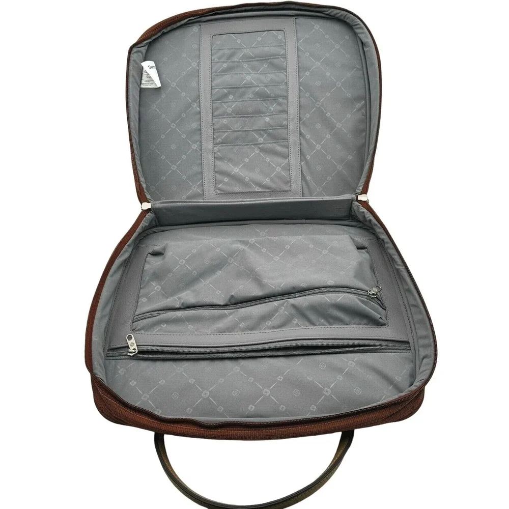 SAMSONITE burnt orange tweed footed briefcase laptop‎ bag carry on leather strap